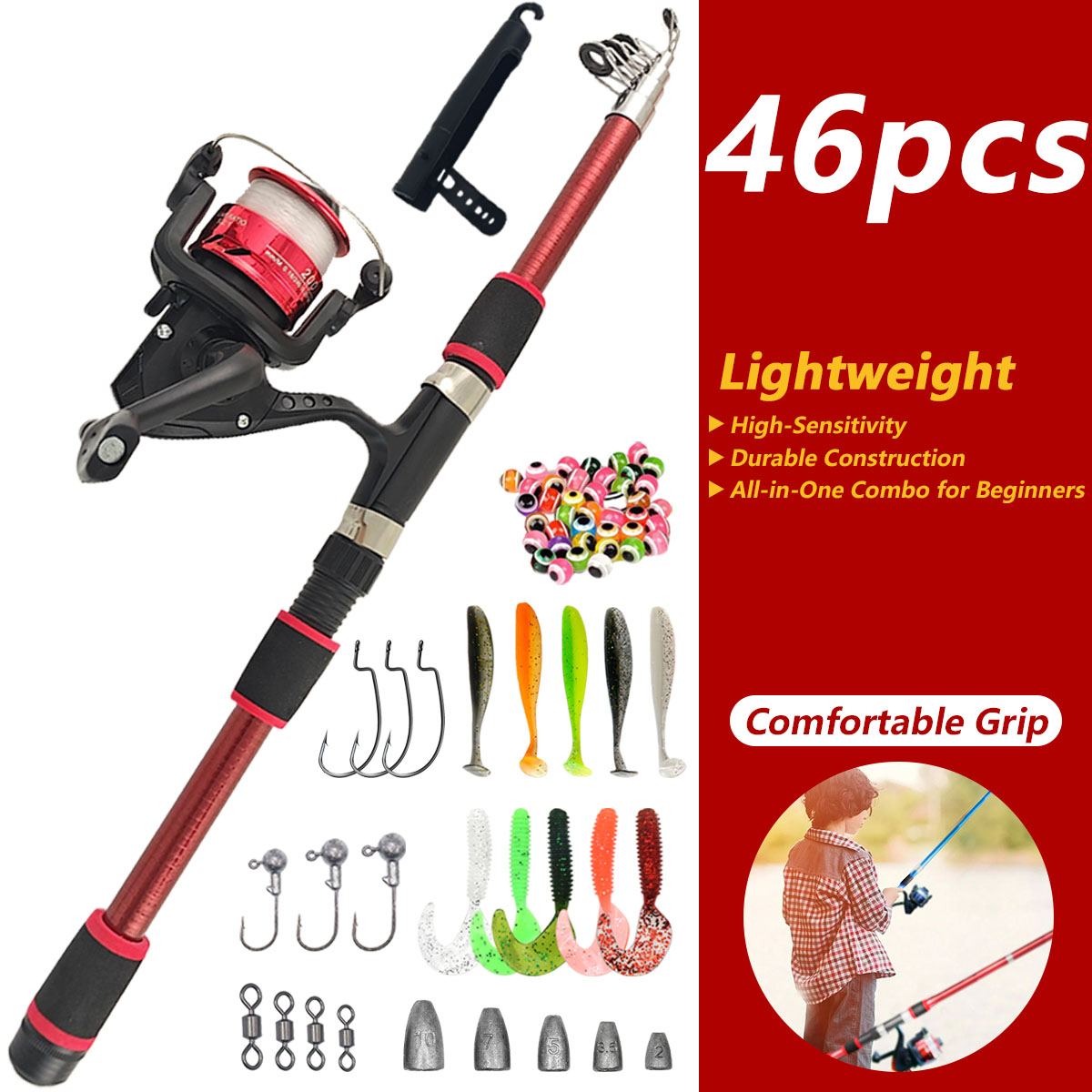 46Pcs Telescopic Fishing Rod R - Fishing Rod Combo ulasan dan harga