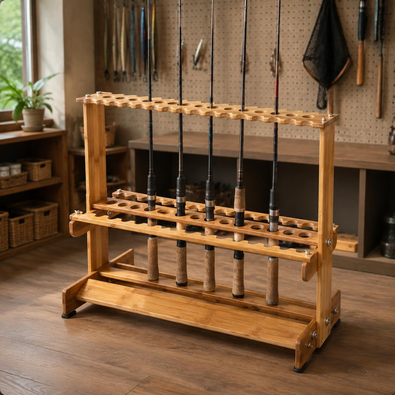 Bamboo Fishing Rod Rack Circul - Fishing Rod Rack ulasan dan harga